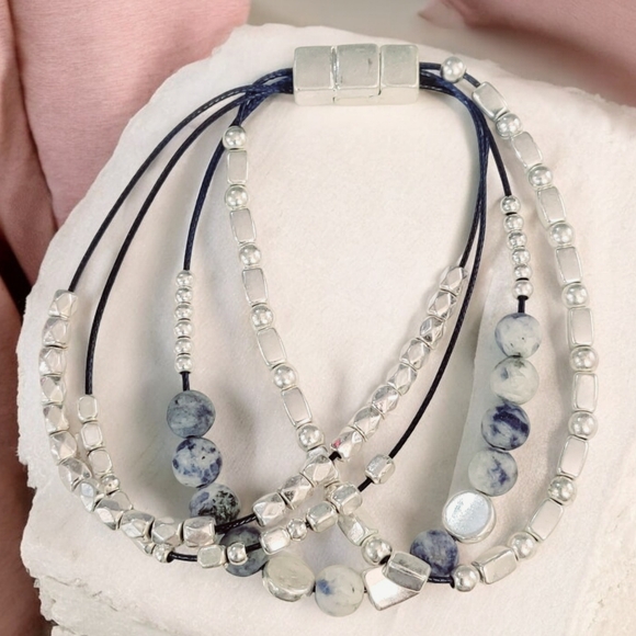 Womens Lapis Lazuli Stone Layered Magnetic Bracelet - Picture 1 of 11